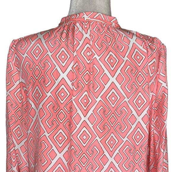 Alice & Trixie Silk Coral Peach Geometric Print Tie Neck Tassel Blouse - S - Picture 8 of 11